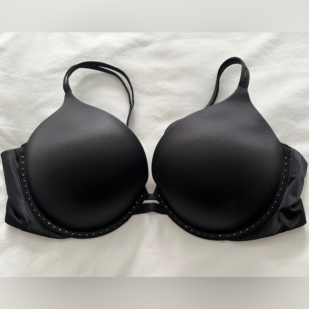 NWOT Victoria’s Secret Very Sexy Black & Black Rhinestones Push Up Bra 34F (DDD) - Picture 2 of 10